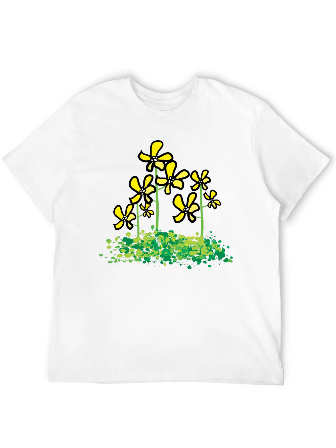 Black Floral Graphic Tee - Yellow Flowers Black T-Shirt view 12