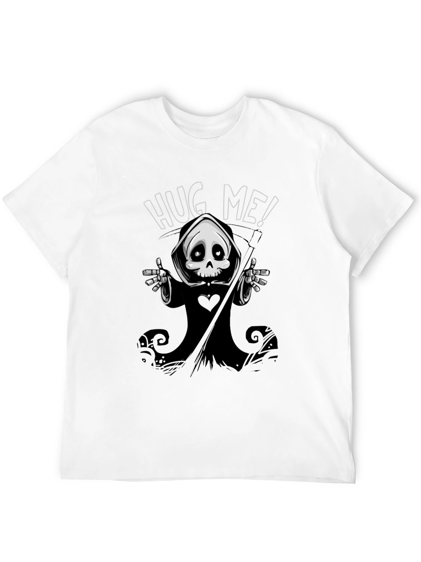 Black Hug Me! Grim Reaper Graphic Black T-Shirt view 12