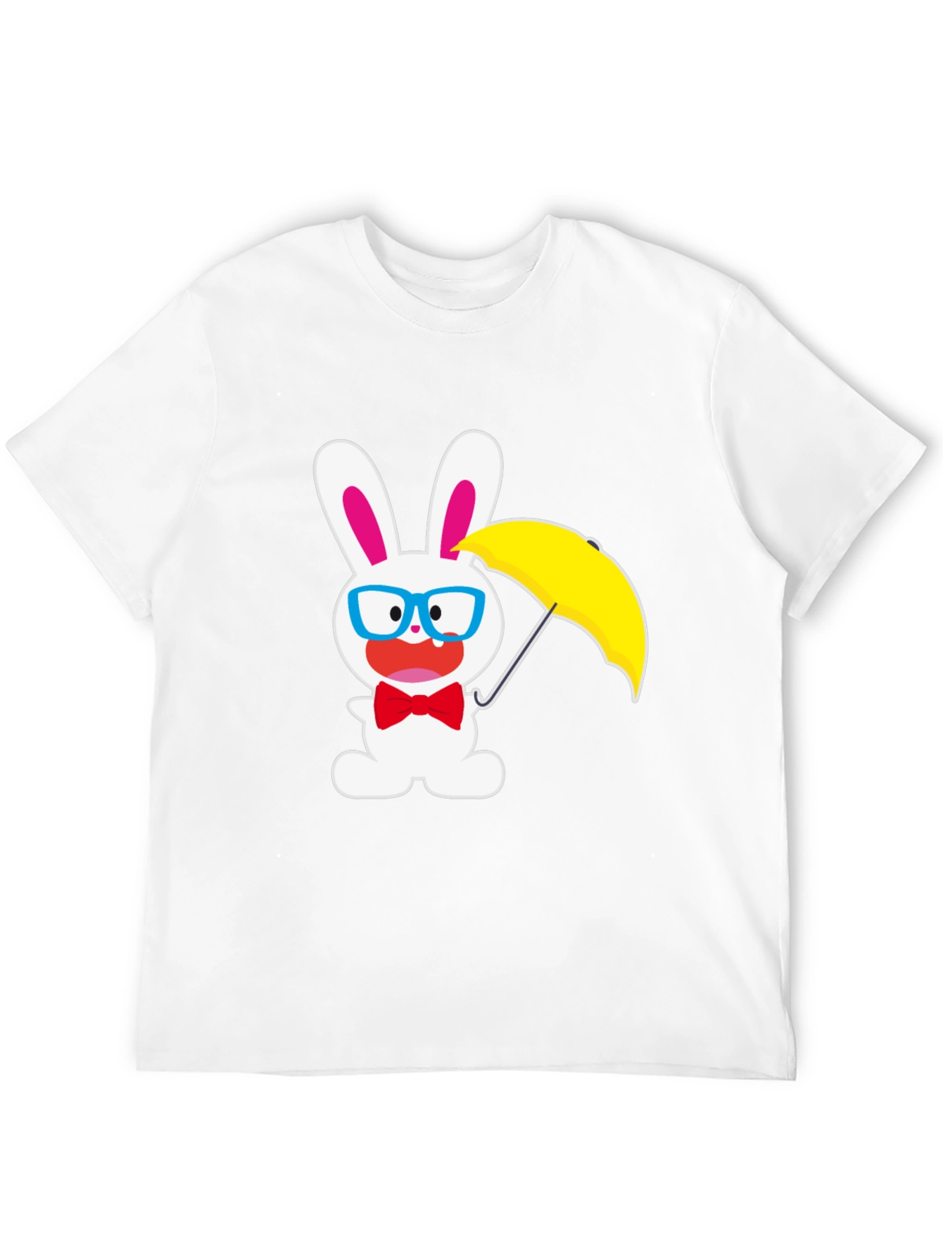 Black Funny Bunny T-Shirt: White Rabbit with Glasses & Umbrella view 12