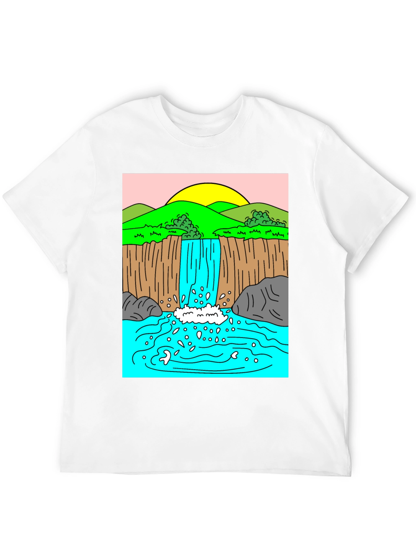 Black Waterfall Graphic Tee - Black Cotton Blend Casual T-Shirt view 12