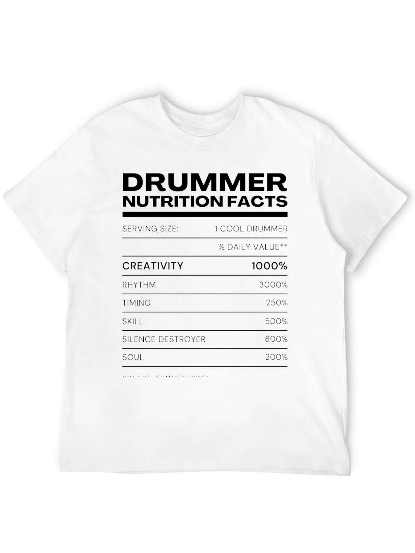 Black Drummer Nutrition Facts T-Shirt Funny Music Tee view 12