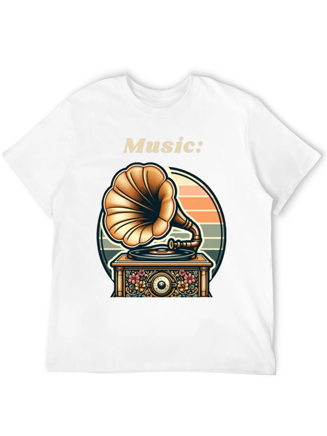 Black Vintage Music Lover T-Shirt - Gramophone Design view 12