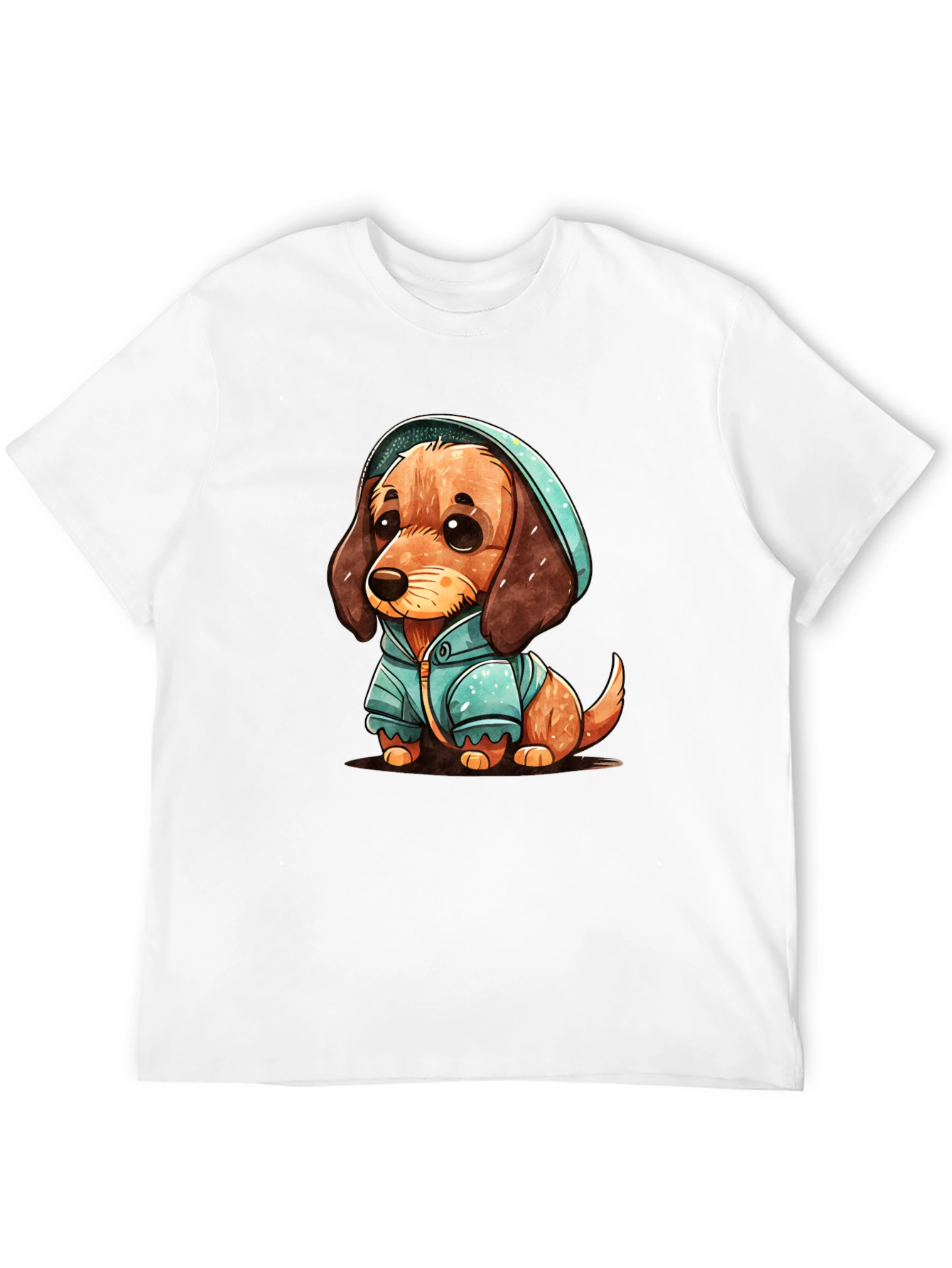 Black Cute Dachshund Puppy in Hoodie T-Shirt view 12