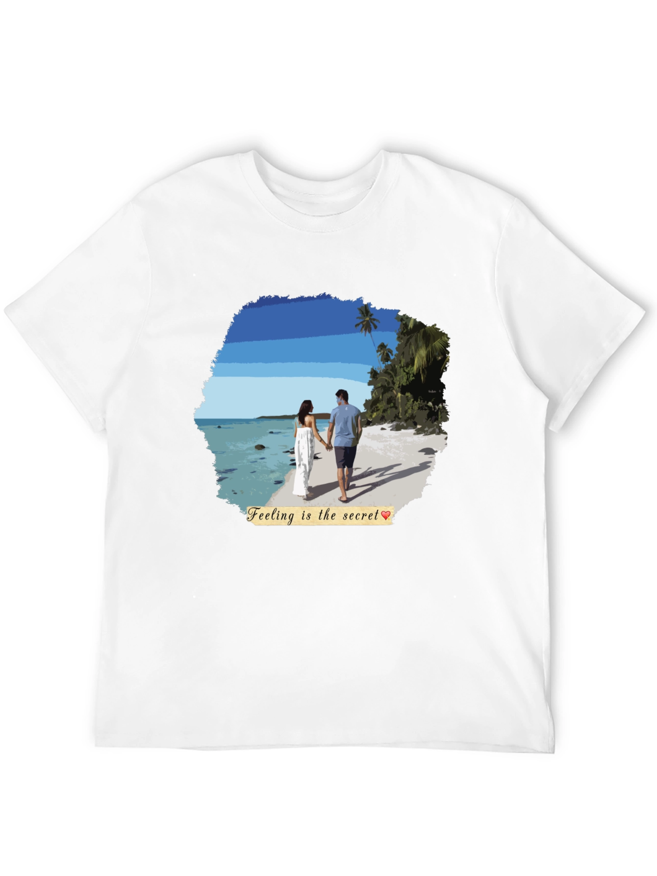 Black Beach Couple T-Shirt: Feeling Is The Secret view 12