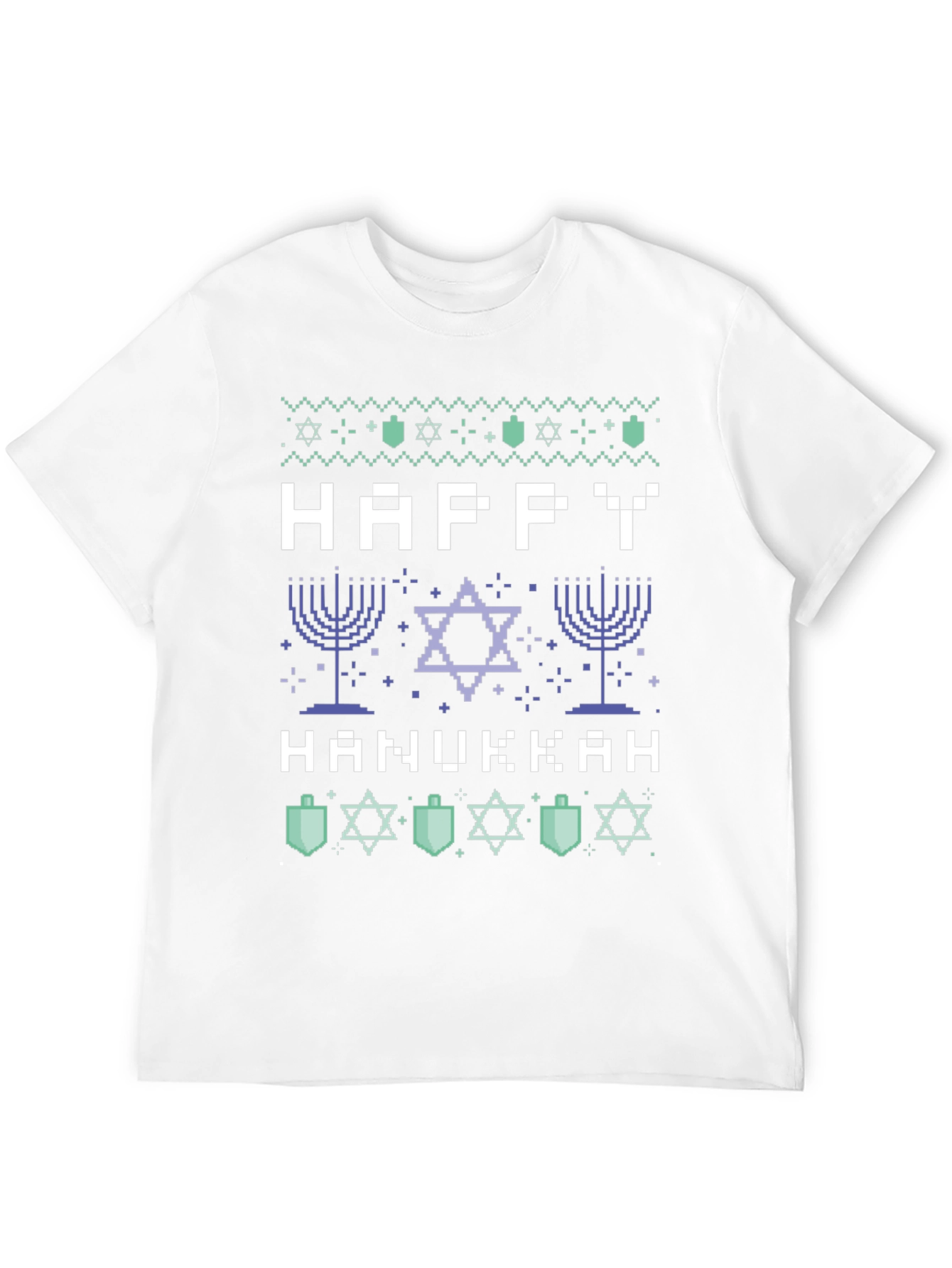 Black Happy Hanukkah Pixel Art Holiday T-Shirt view 12