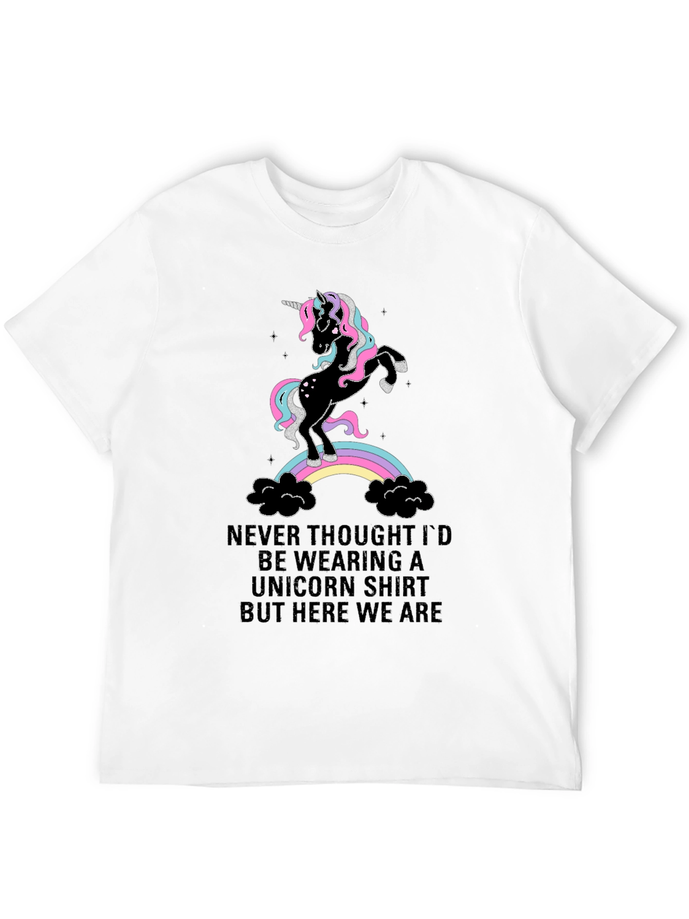 Black Unicorn Rainbow Graphic Tee - Fun Novelty T-Shirt view 12