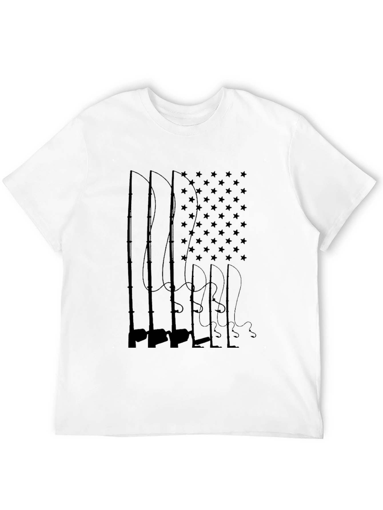 Black American Flag Fishing Rods T-Shirt view 12