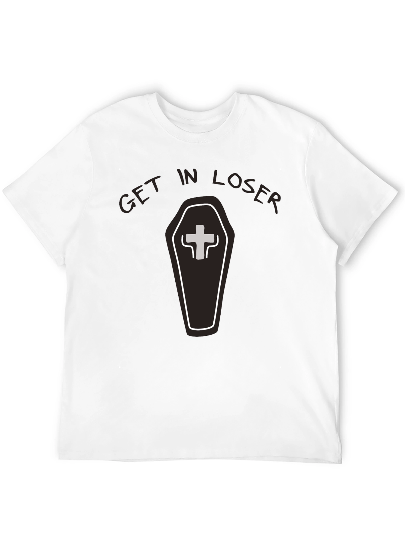 Black Get in Loser Coffin T-Shirt - Funny Graphic Tee view 12