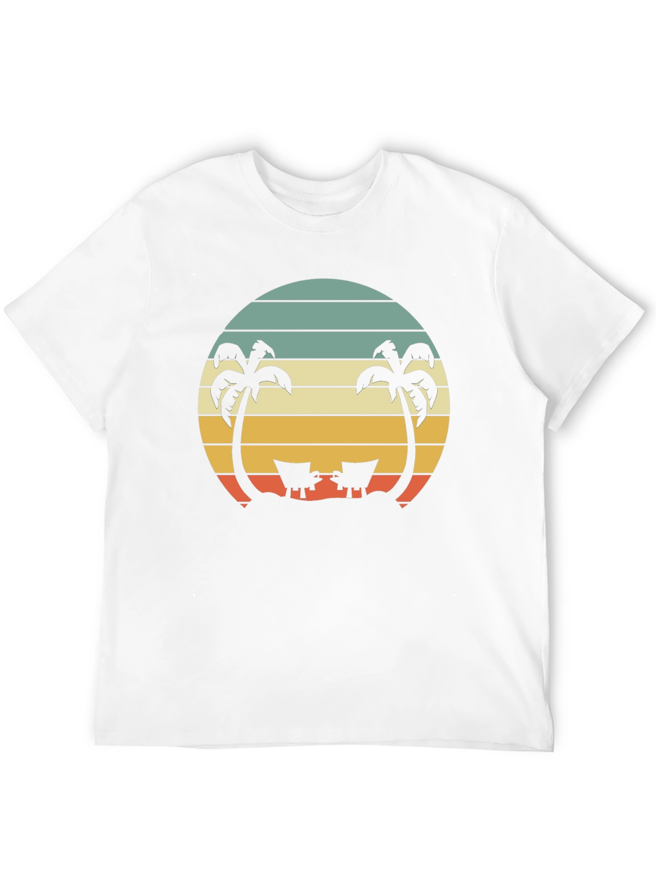 Black Retro Beach Sunset T-Shirt - Palm Trees & Deck Chairs view 12