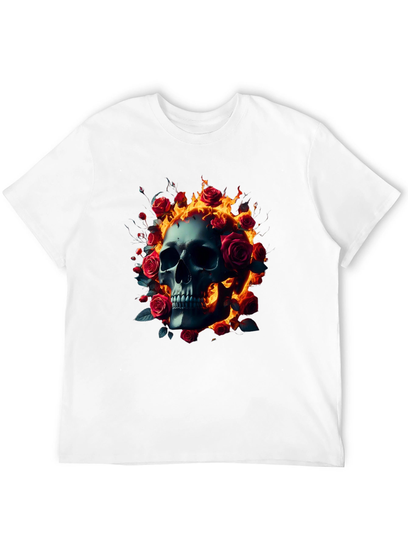 Black Skull Roses Flames T-Shirt - Dark Gothic Tee view 12