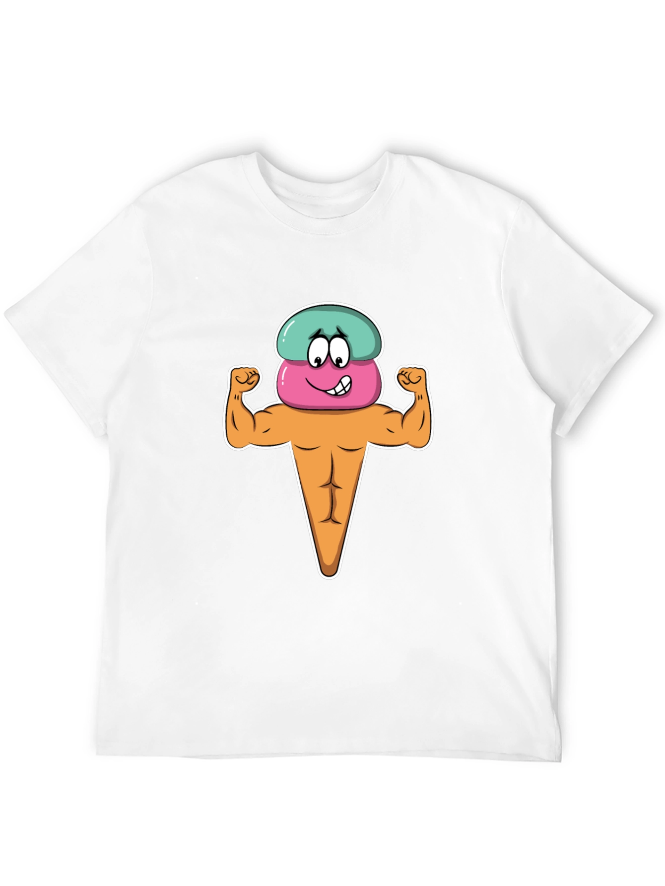 Black Funny Cartoon Ice Cream Muscle Man Graphic T-Shirt view 12