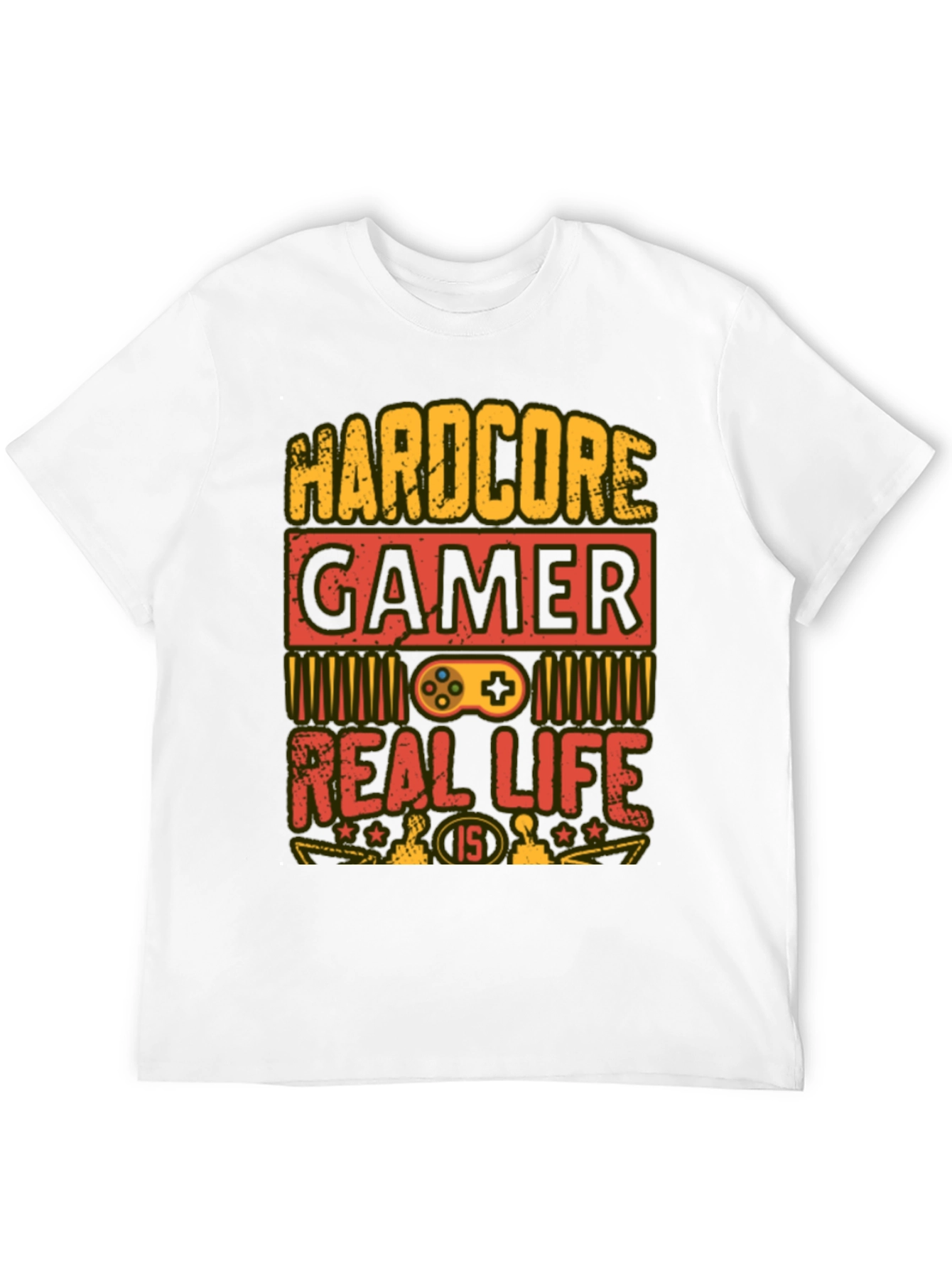 Black Hardcore Gamer T-Shirt - Real Life is 1/5 view 12