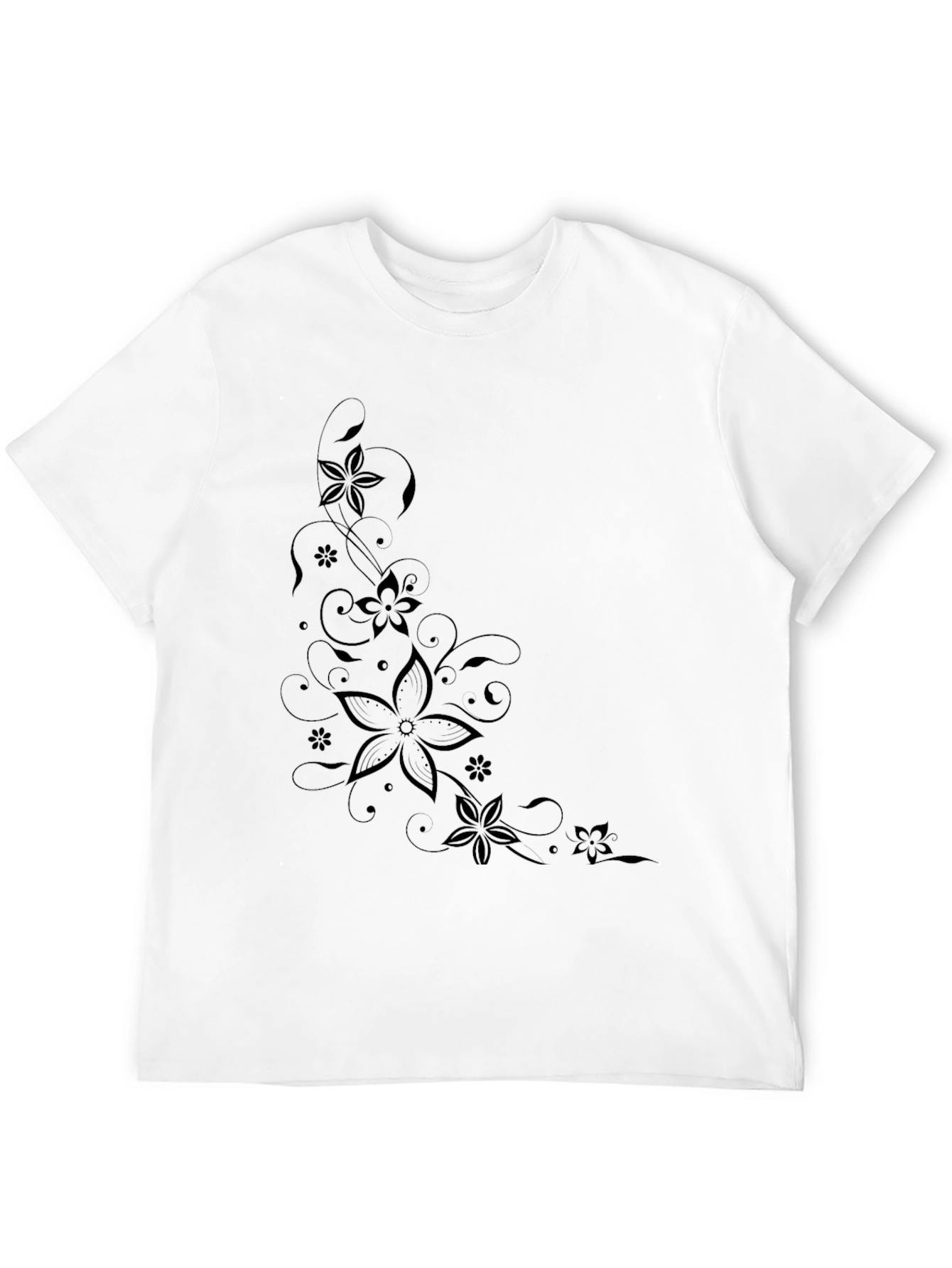 Black Floral Print Black T-Shirt | Modern Style view 12