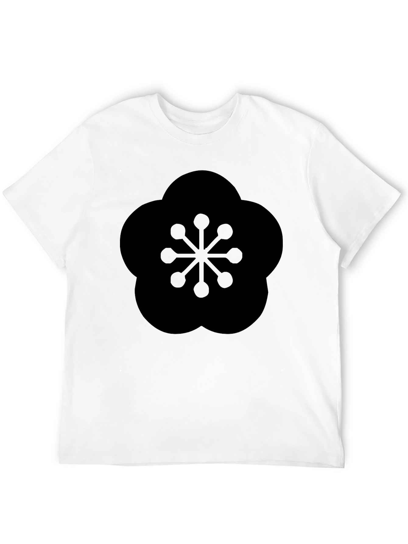 Black Black T-Shirt with Geometric Plum Blossom Design view 12