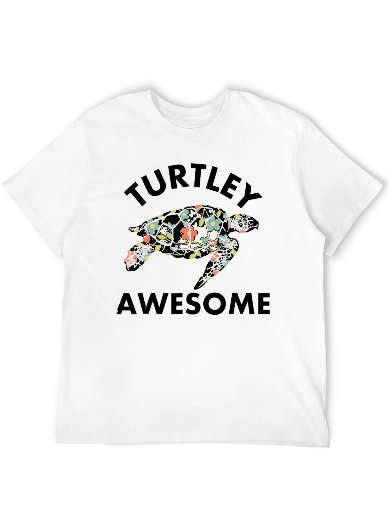 Black Turtley Awesome Floral Turtle Black T-Shirt view 12