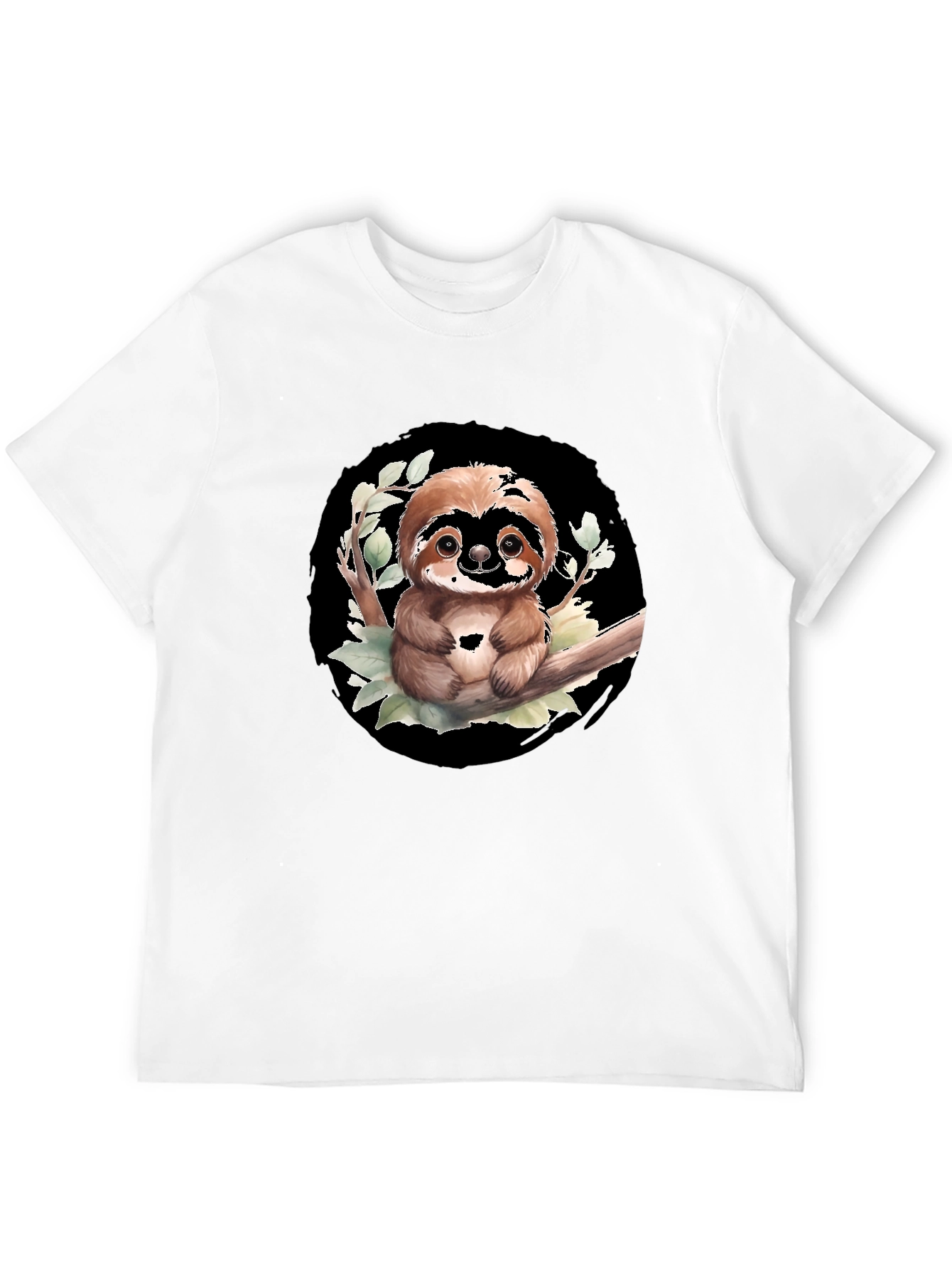 Black Cute Sloth on Branch Graphic Tee - Black T-Shirt view 12