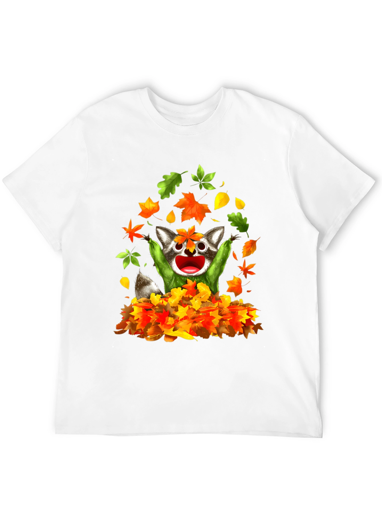 Black Raccoon Leaves Graphic T-Shirt - Autumn Fun view 12