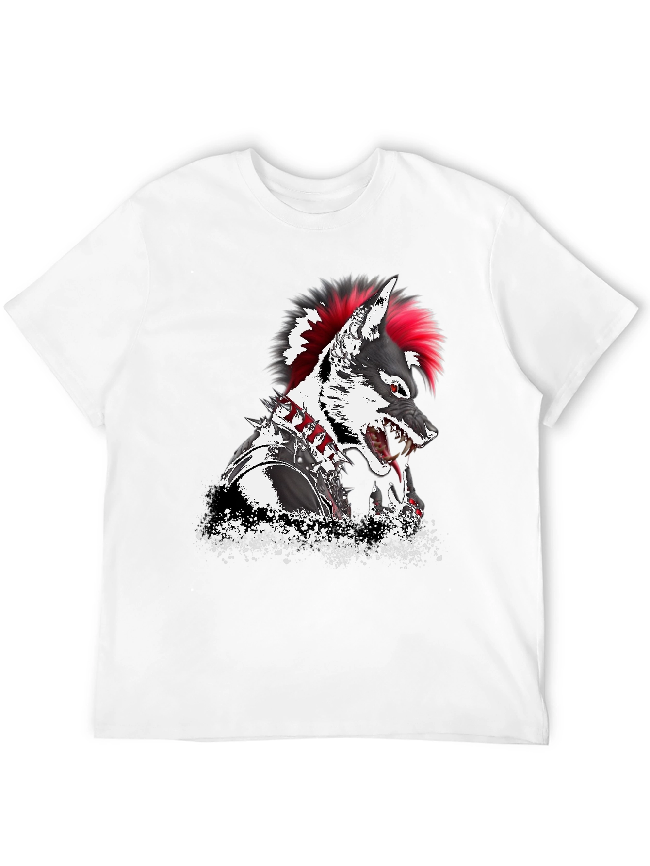 Black Punk Wolf Graphic T-Shirt - Unique Design view 12