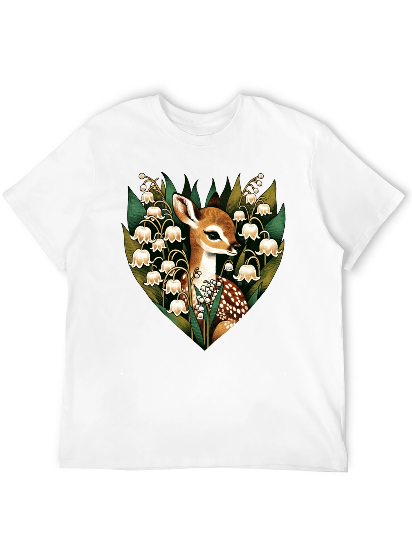 Black Deer & Lily of the Valley Graphic T-Shirt view 12