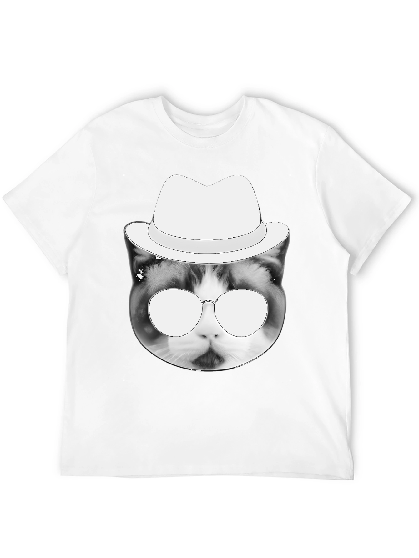 Black Cool Cat Tee: Black T-Shirt with Cat in Hat Graphic view 12