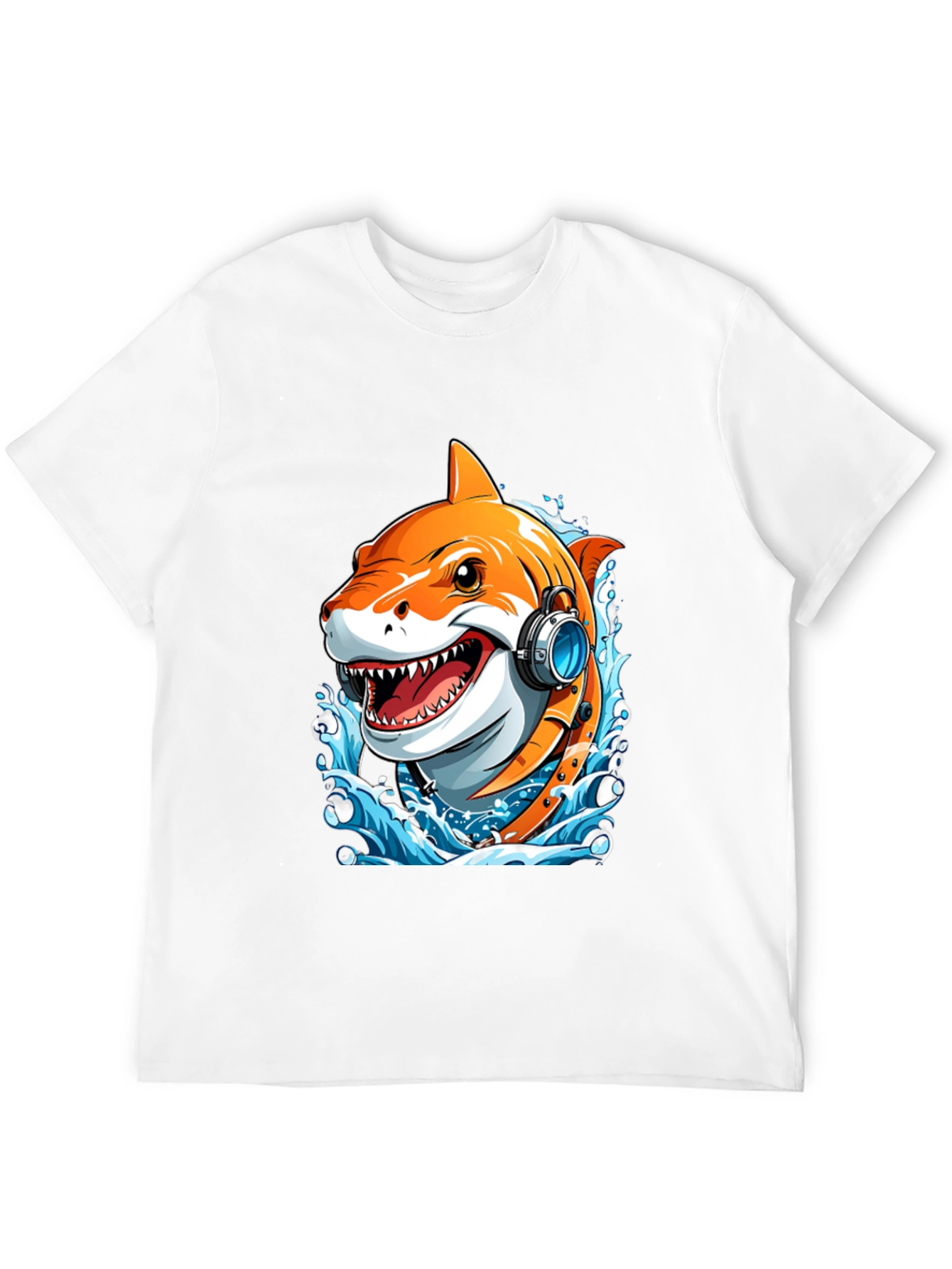 Black Cool Shark Headphones Graphic Tee view 12