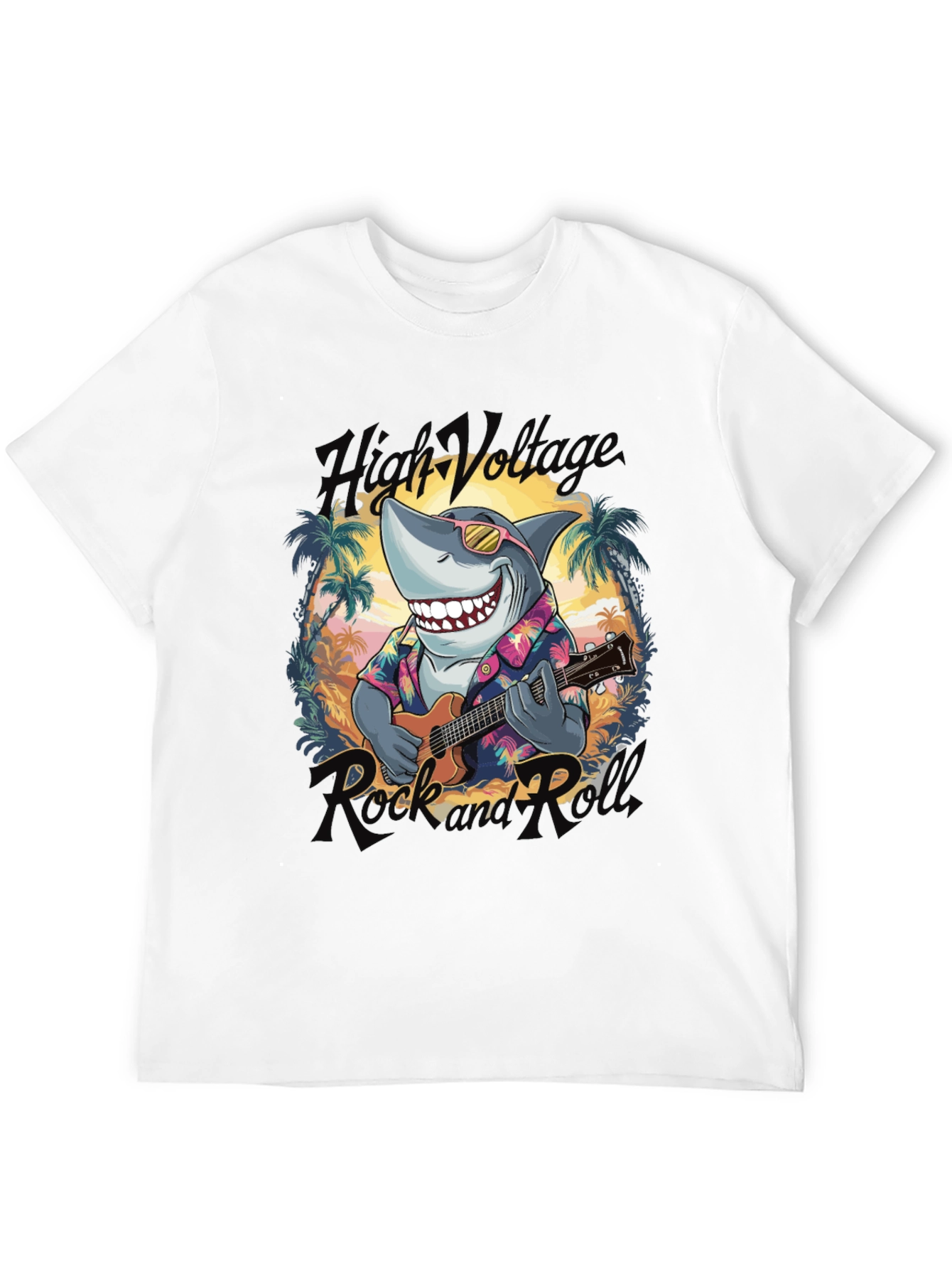 Black High Voltage Rock Shark T-Shirt view 12