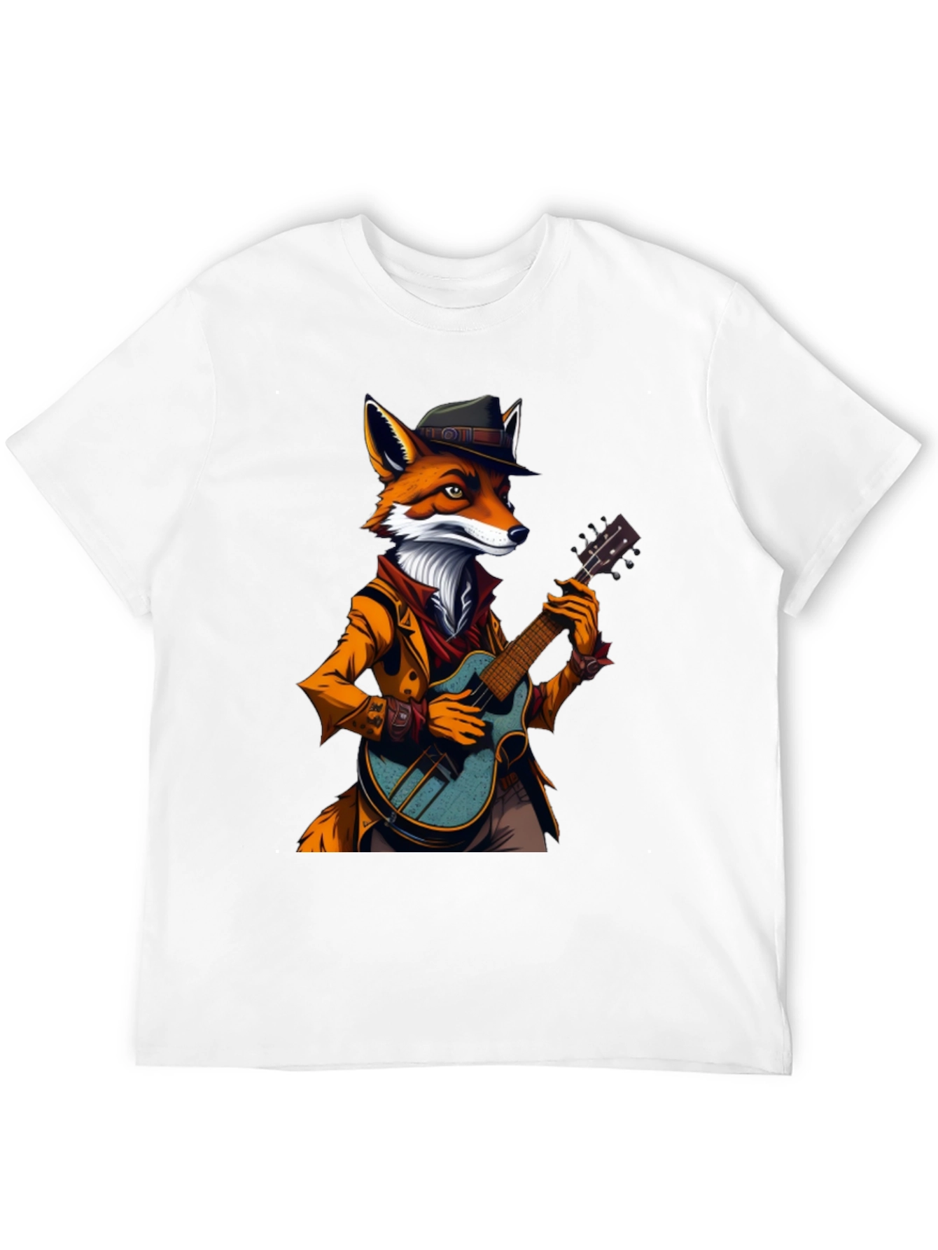 Black Fox Musician Graphic Tee - Cool Animal Shirt view 12