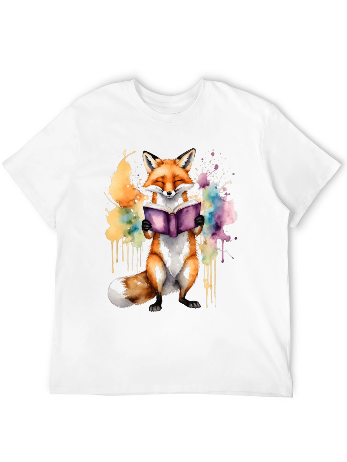 Black Fox Reading Book T-Shirt - Watercolor Design view 12