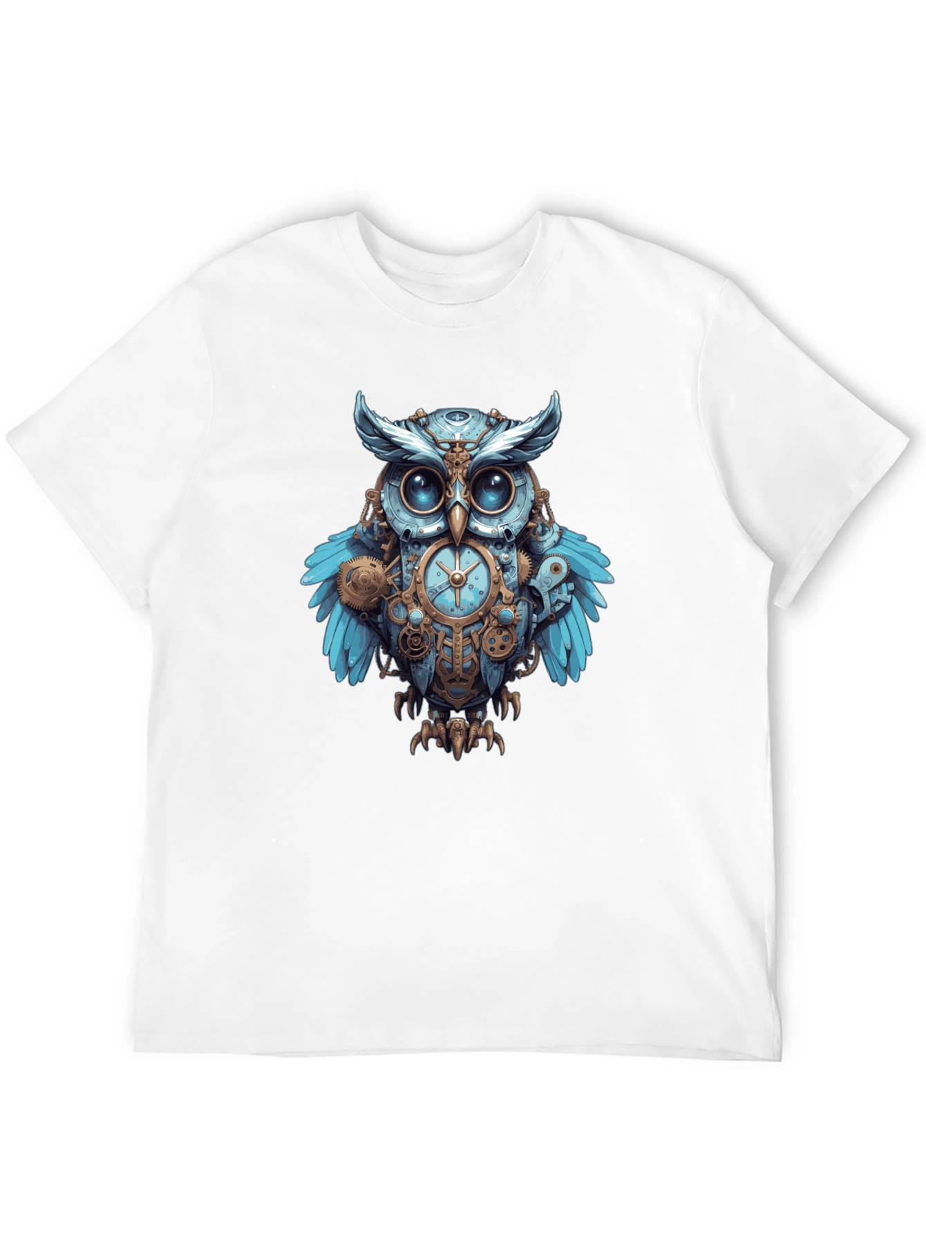 Black Steampunk Owl Graphic Print Men's T-Shirt view 12
