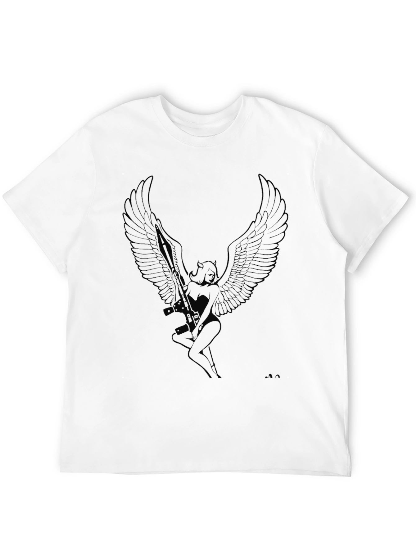 Black Winged Angel Graphic Tee - Black Cotton Comfort view 12
