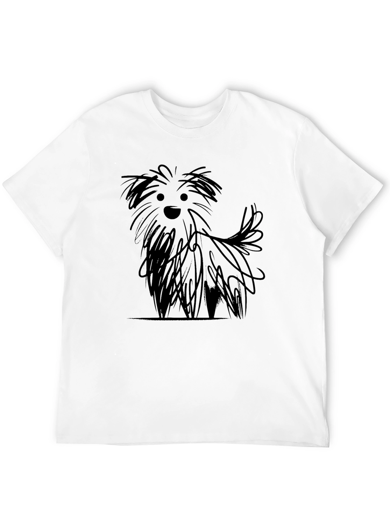 Dog Sketch Graphic Tee - Black Cotton Casual Shirt - 12