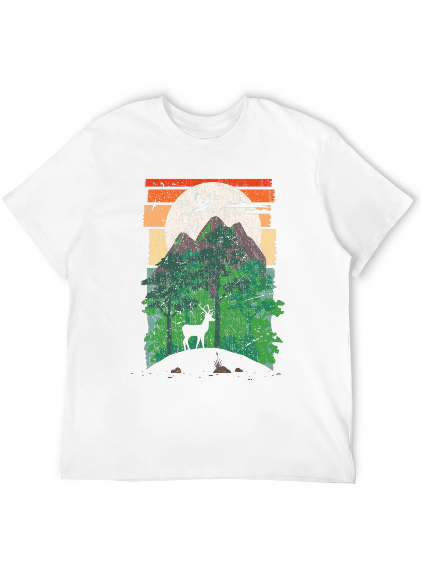 Black Retro Mountain Deer Graphic T-Shirt view 12