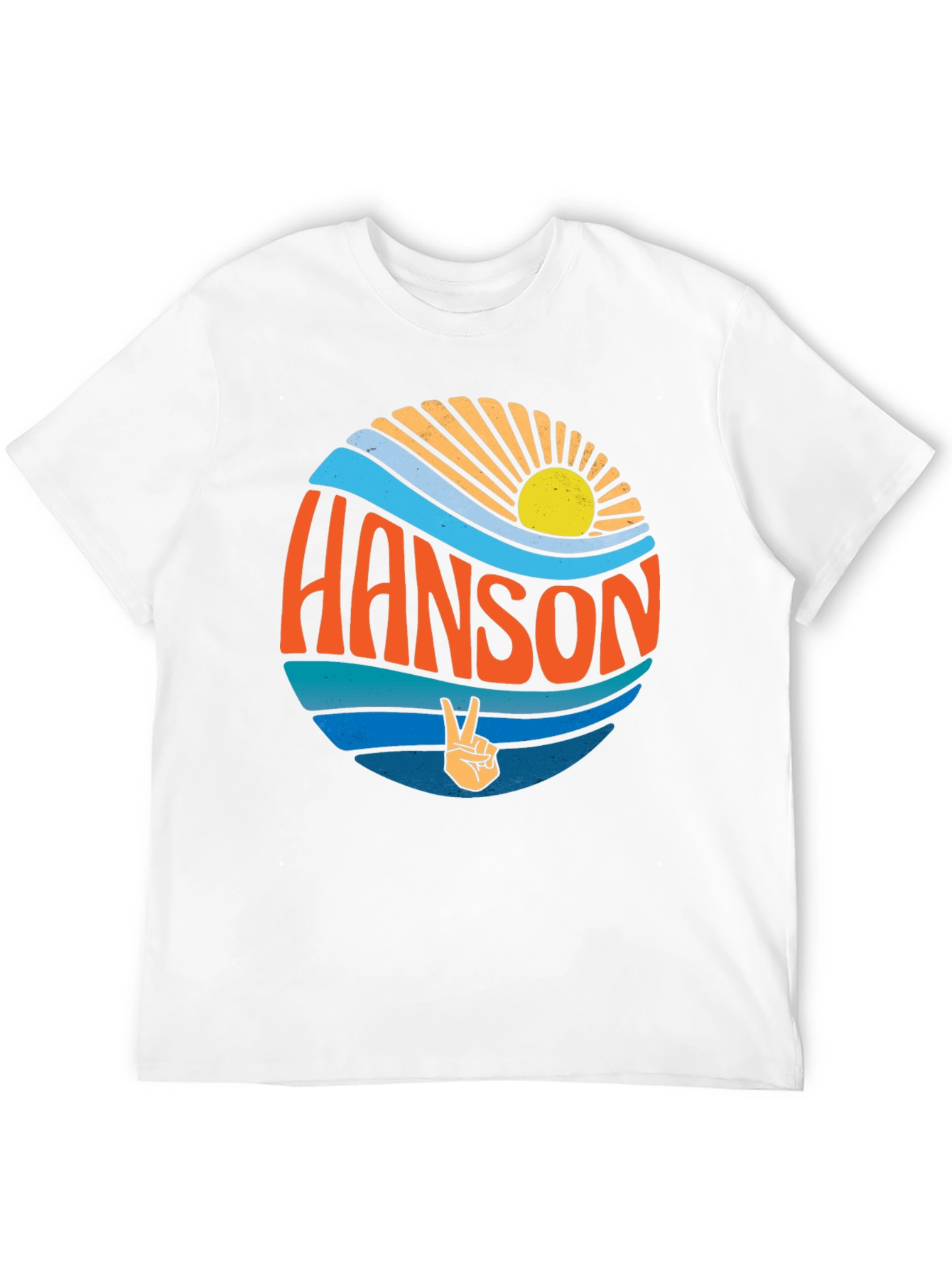 Black Retro HANSON T-Shirt - Sun, Waves, and Peace Sign Design view 12