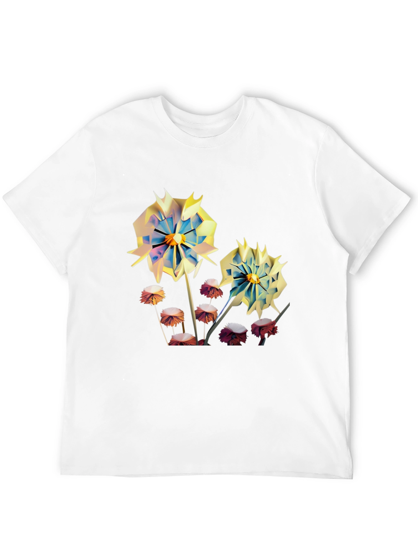 Black Floral Print Men's T-Shirt - Unique Artistic Design view 12