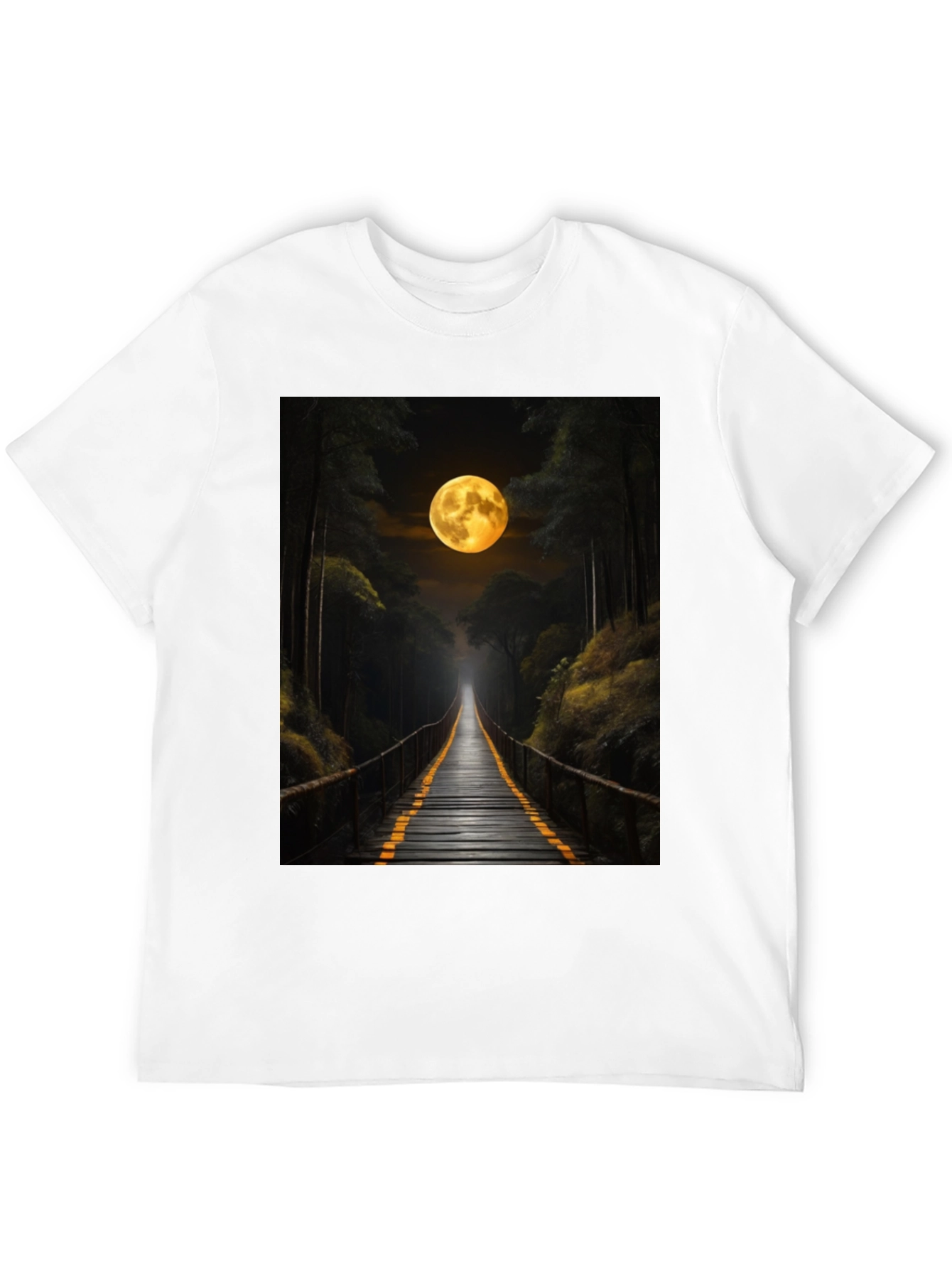 Black Moonlit Forest Bridge Graphic Tee view 12