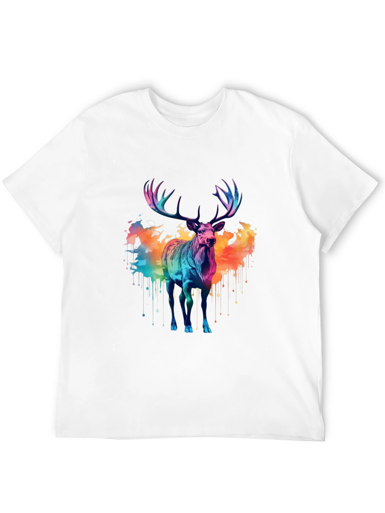 Black Colorful Watercolor Stag Graphic Tee view 12