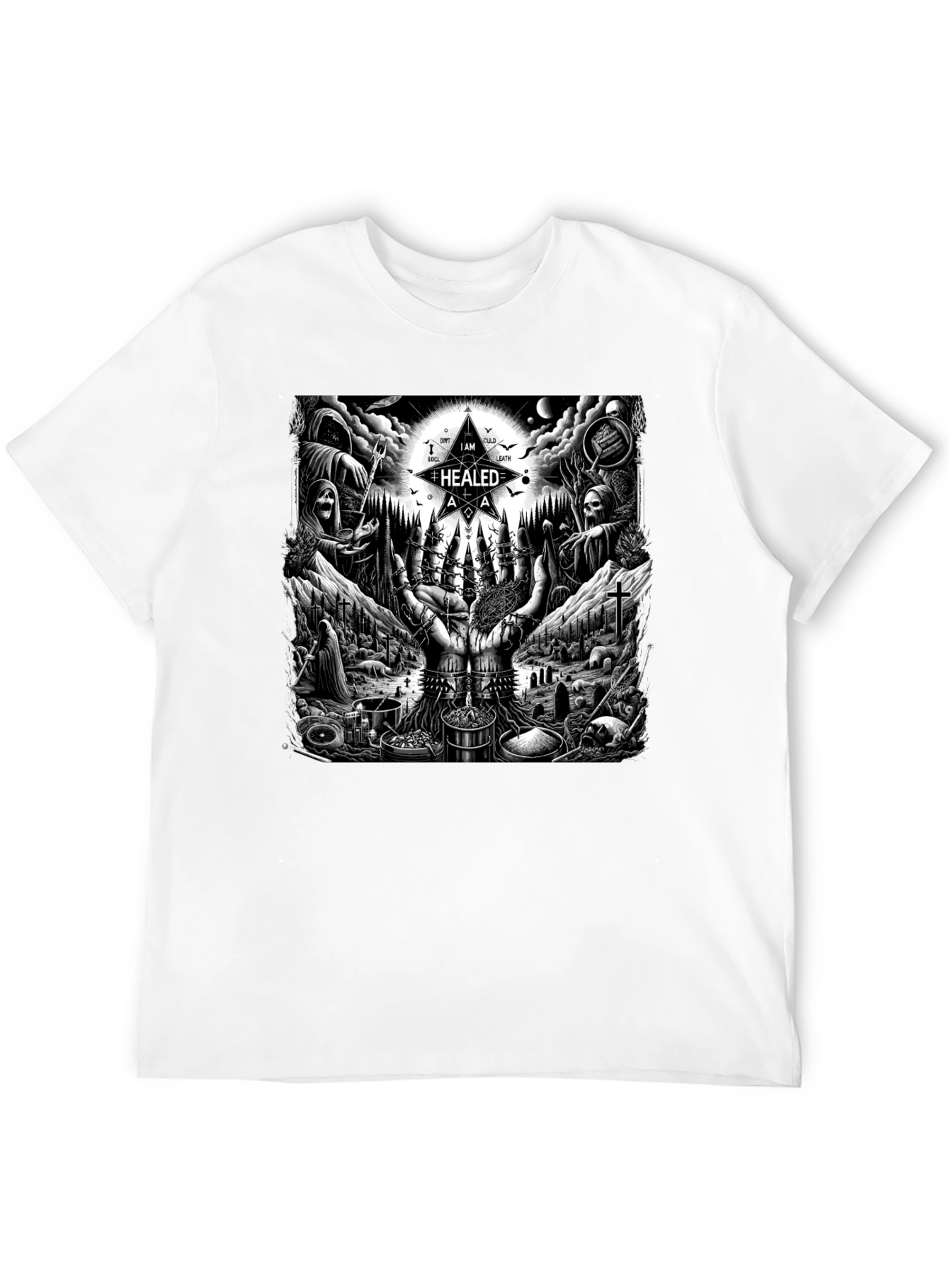Black Occult Ritual Graphic T-Shirt - Dark Aesthetic Tee view 12