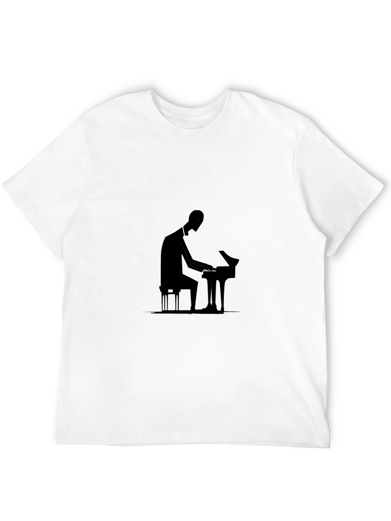 Black Stylish Black T-Shirt - Piano Player Silhouette Design view 12