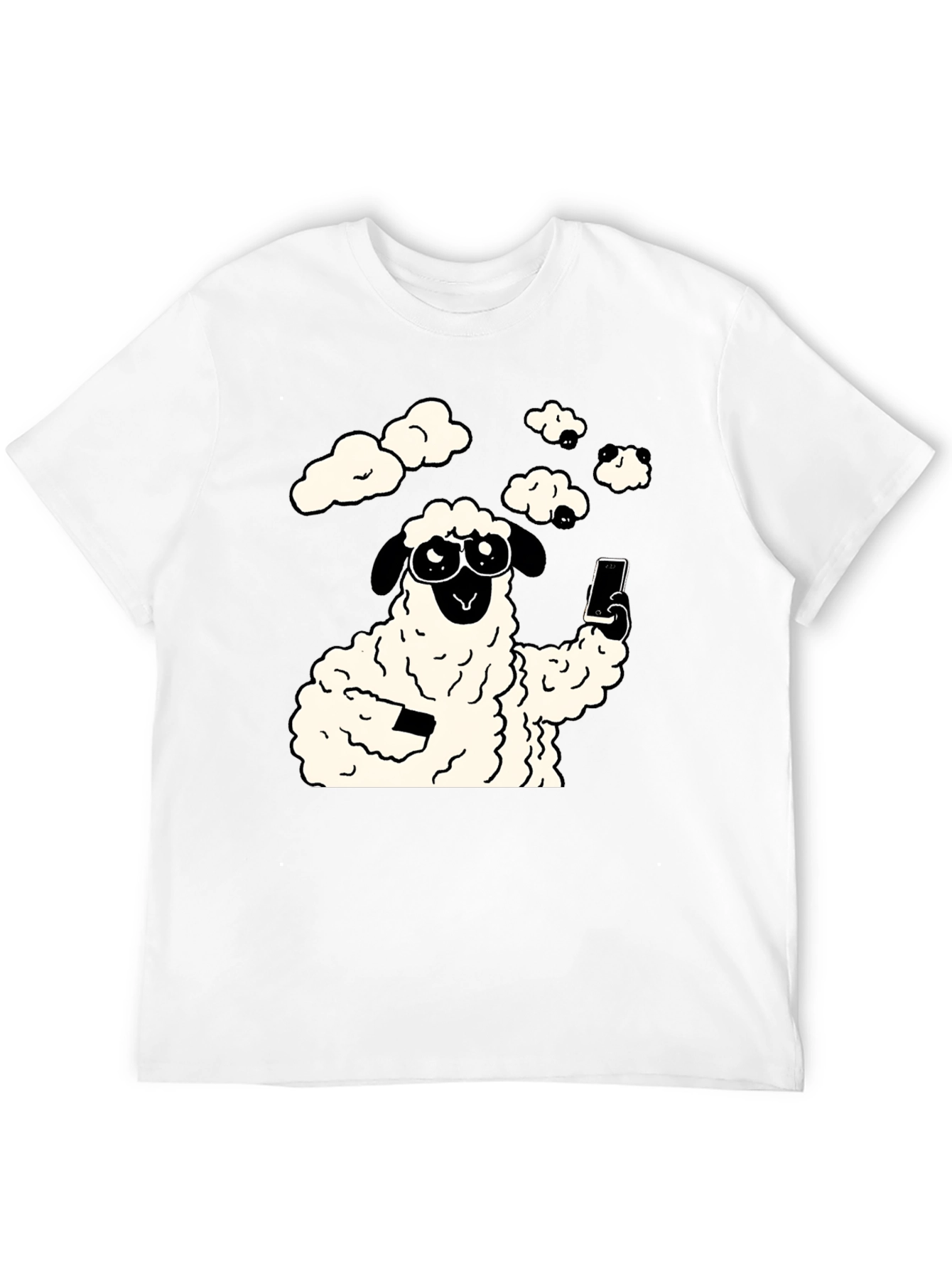 Black Funny Sheep Selfie Graphic Tee - Black view 12