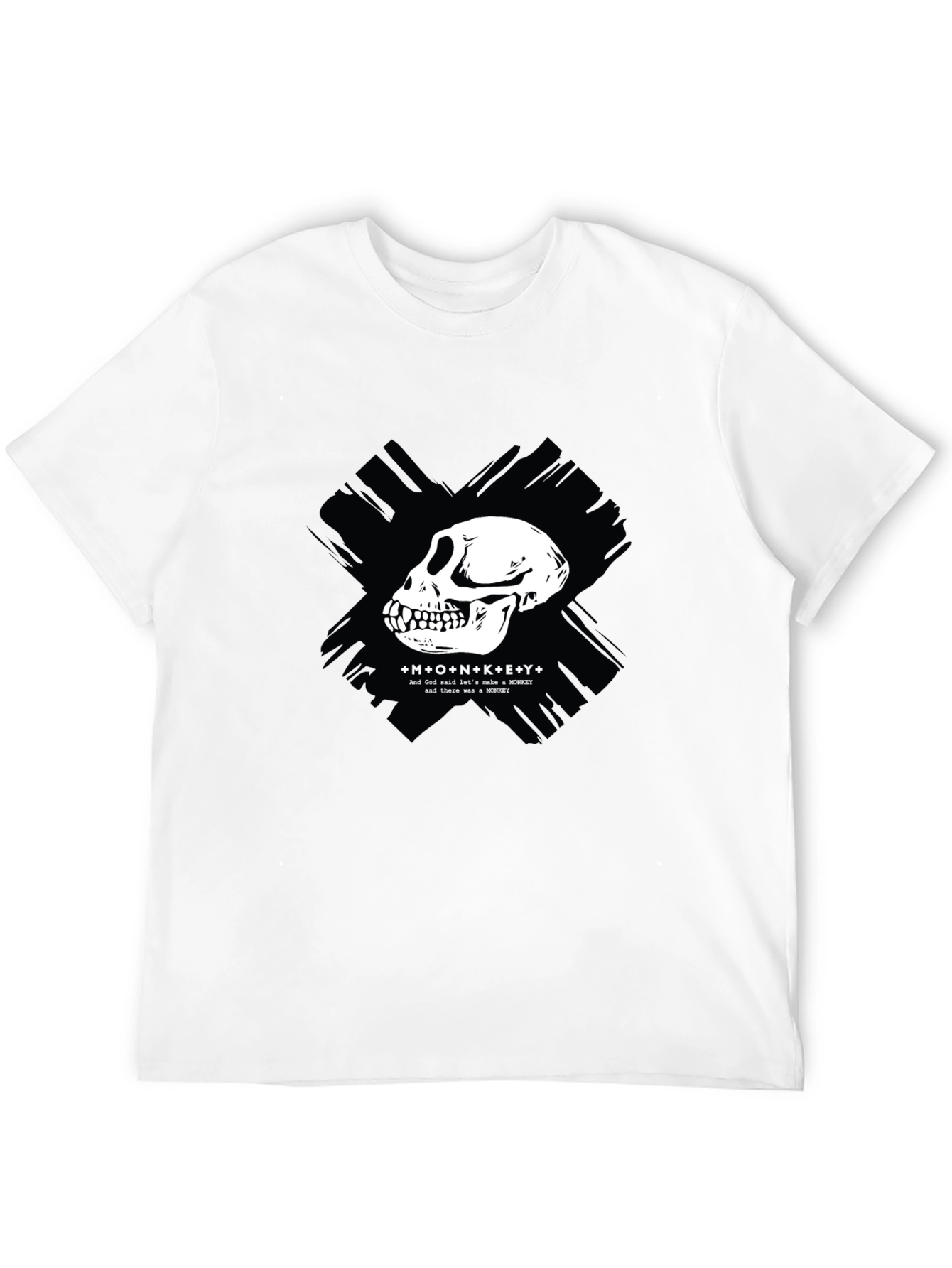 Black Monkey Skull Graphic T-Shirt - Crew Neck, Black view 12