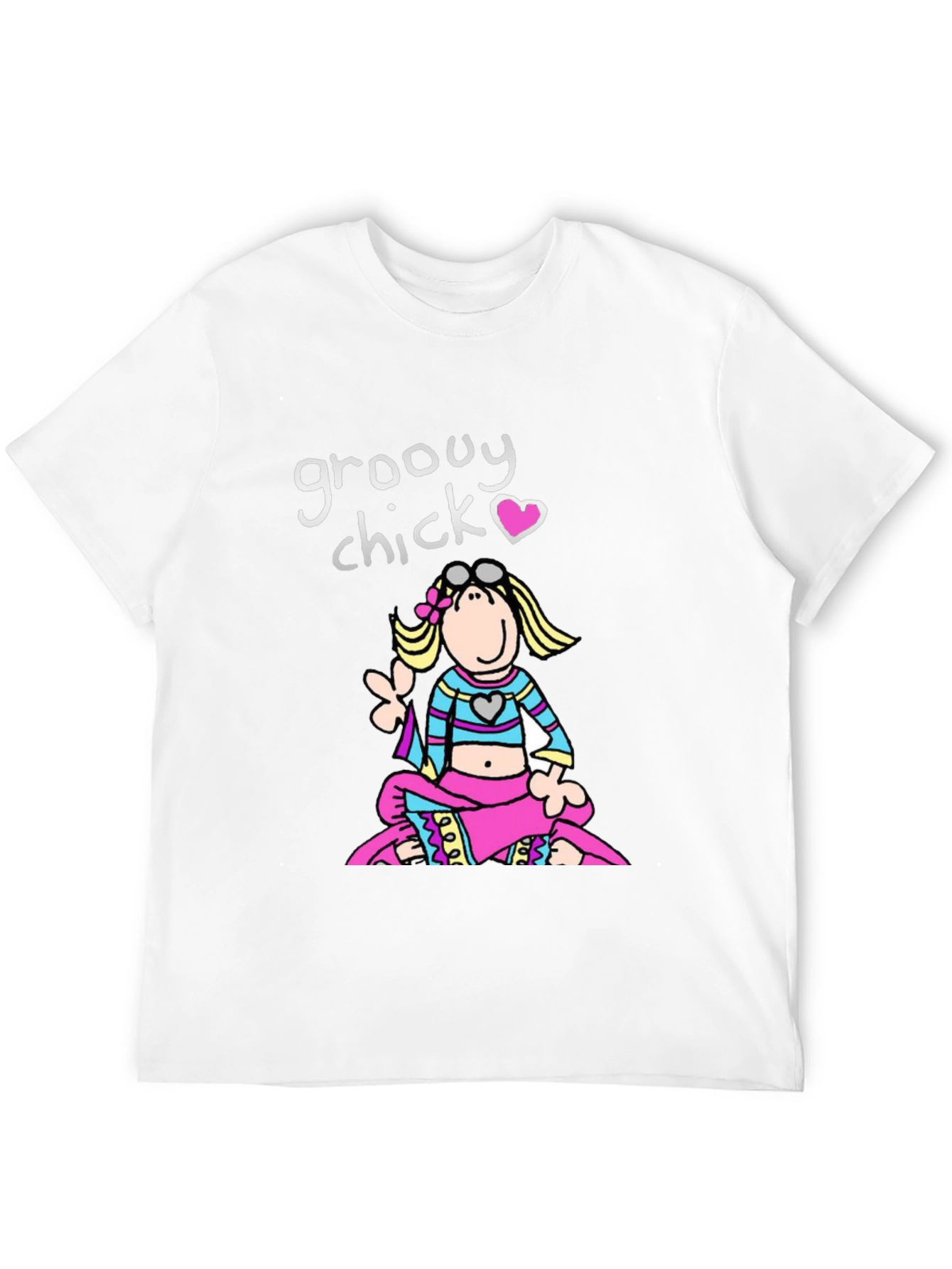 Black Groovy Chick T-Shirt - Retro Cartoon Peace view 12