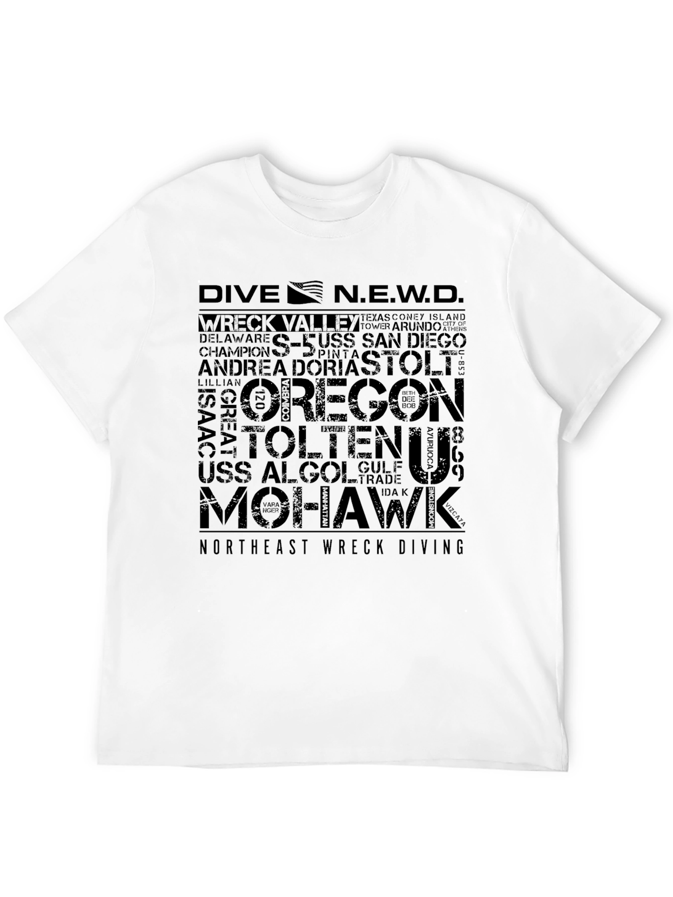 Black DIVE N.E.W.D. Dive Site Word Art T-Shirt view 12