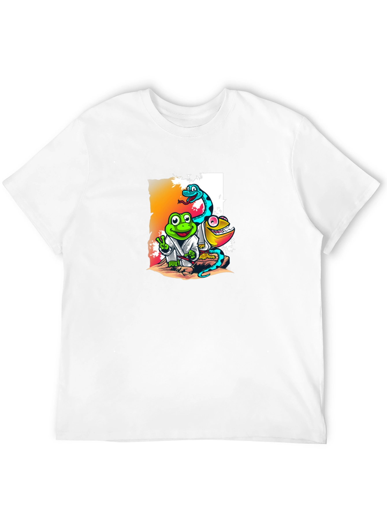 Black Cartoon Reptile Karate T-Shirt view 12