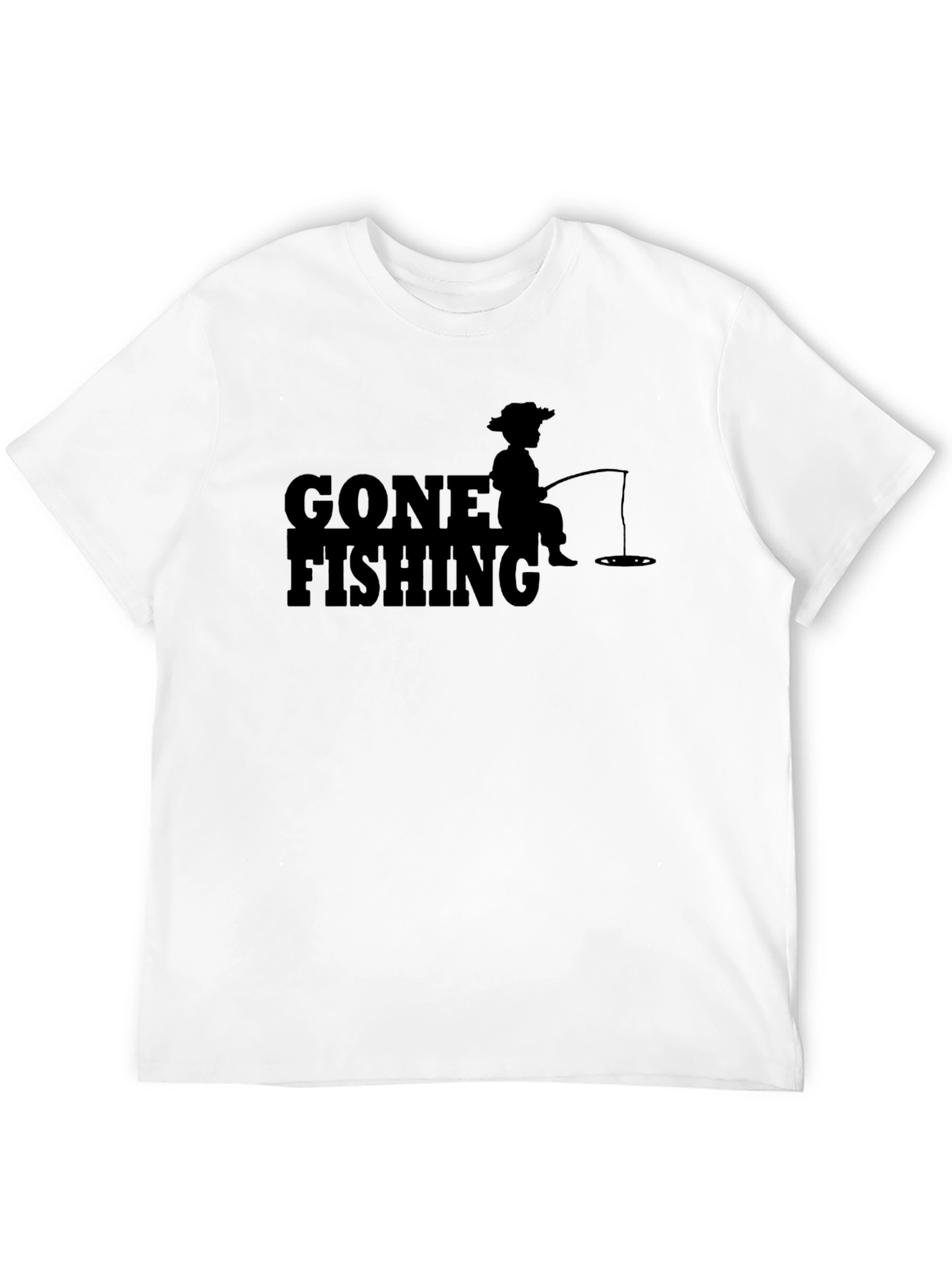 Black Gone Fishing Graphic T-Shirt - Solid Black Casual Tee view 12