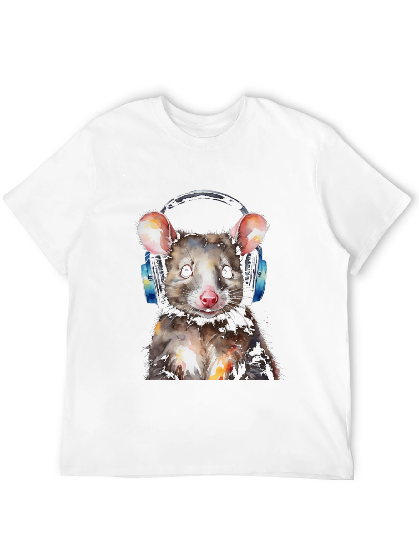 Black Cool Opossum T-Shirt with Headphones - Unique Graphic Tee view 12