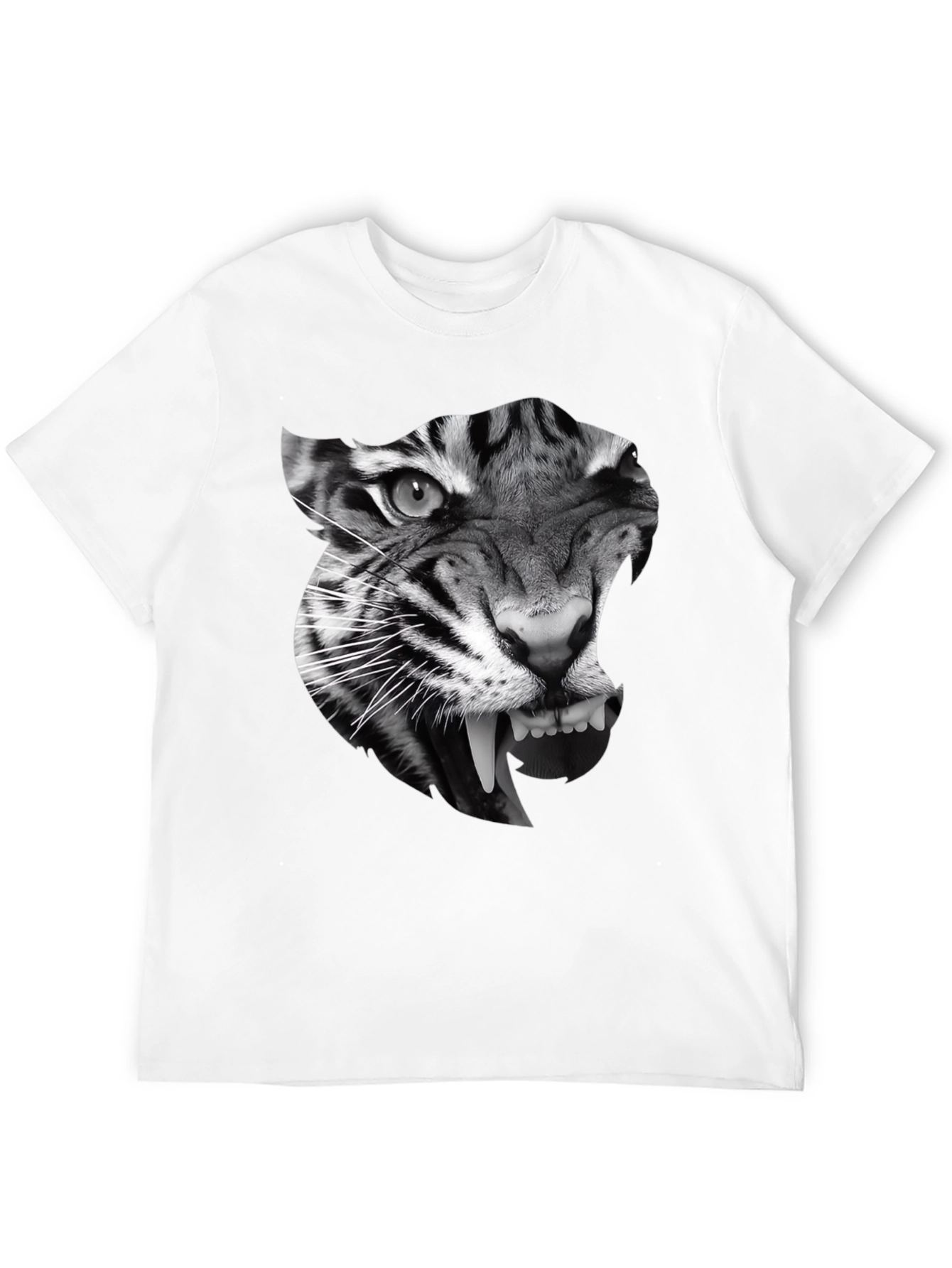Black Men's Black T-Shirt with Tiger Graphic view 12