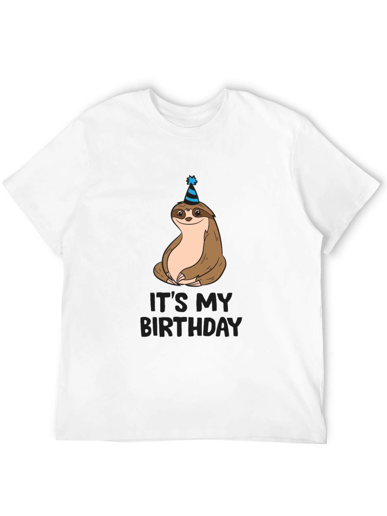 Birthday Sloth Graphic Tee - Men's Black T-Shirt - 12
