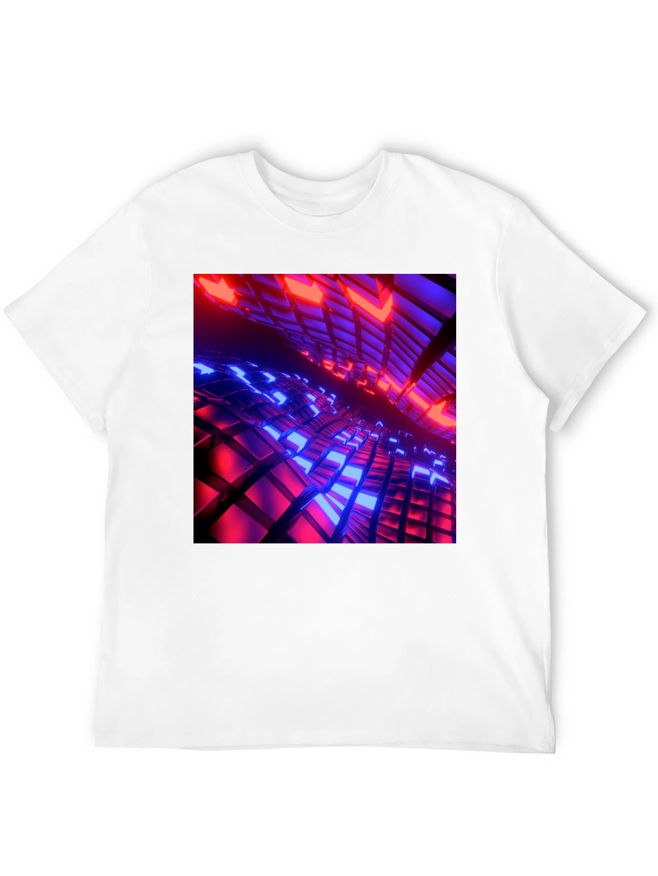 Black Cyber Grid T-Shirt: Red & Blue 3D Block Design view 12