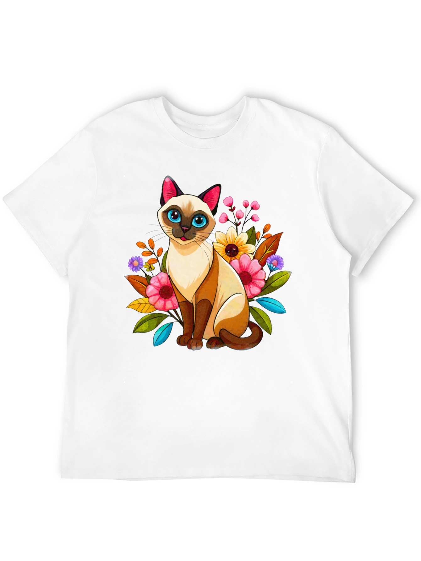 Black Floral Cat Graphic Tee - Unique Design view 12