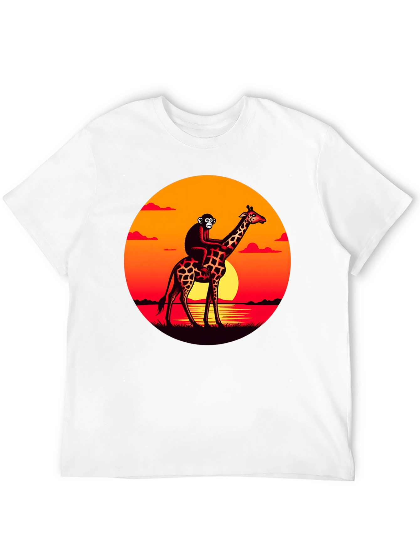 Black Monkey Riding Giraffe Sunset Graphic T-Shirt view 12